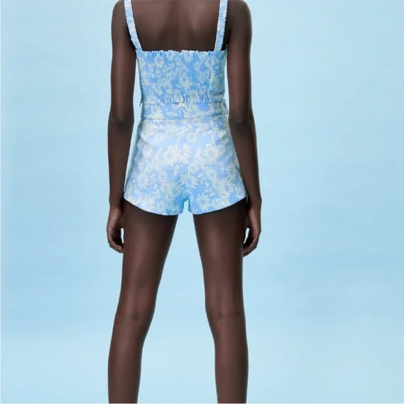 ZARA Matching blue and white shorts  and crop top set SIZE: SMALL - Picture 4 of 4